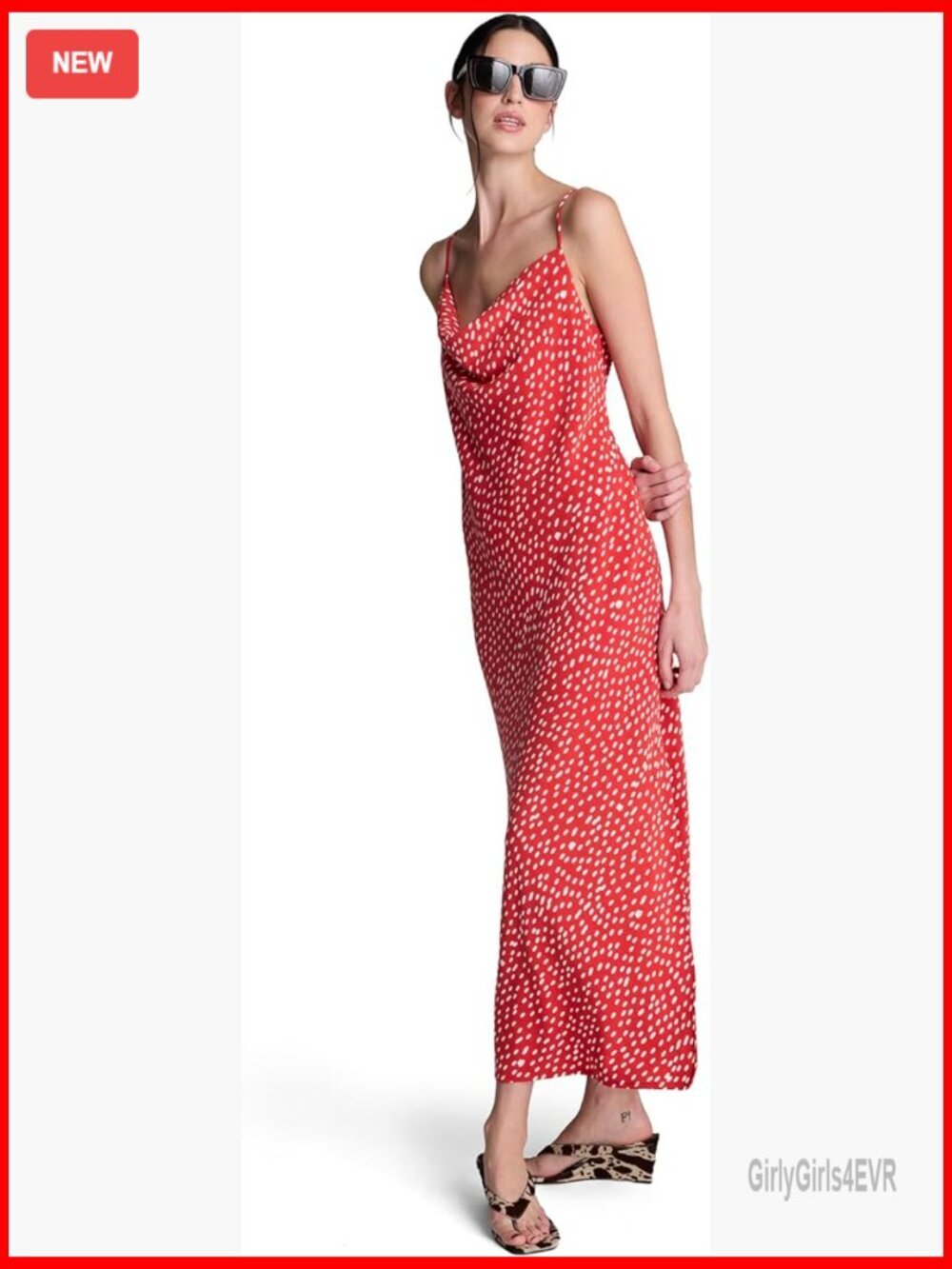 Satin Maxi Slip Dress Polka Dot Sheath Formal Work